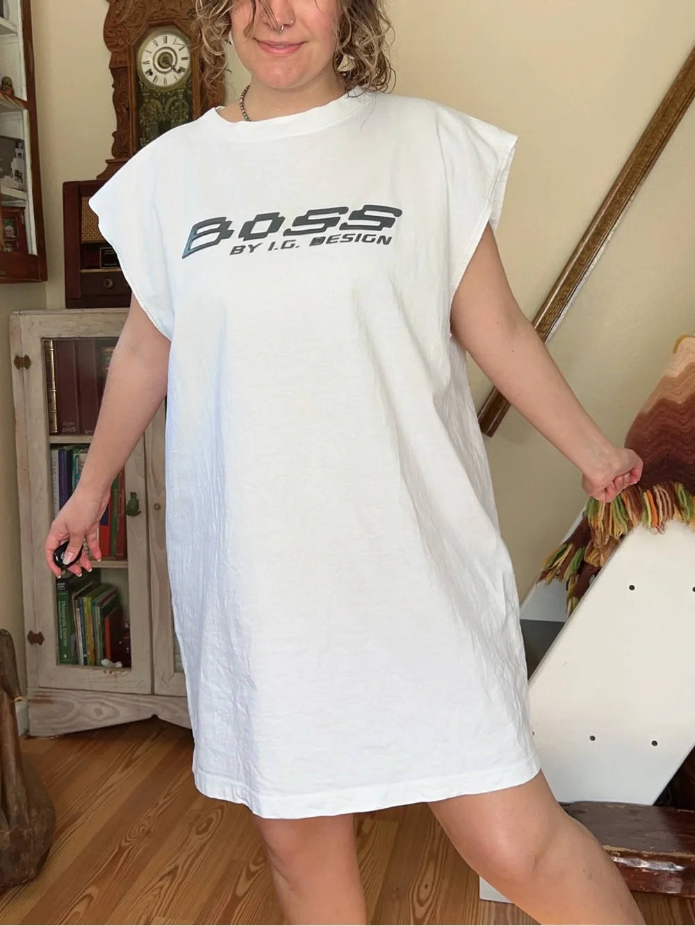 Vintage 90s BOSS by IG Design 3D Logo White Oversized Tee Tank Top Size XXL